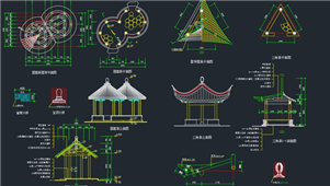 园林CAD图块-20套古代园林建筑亭子