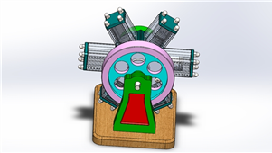 SolidWorks机械设计六缸星形气动发动机三维模型