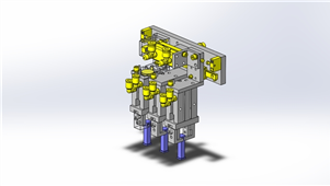 solidworks机械设备工件间距3连夹头三维模型